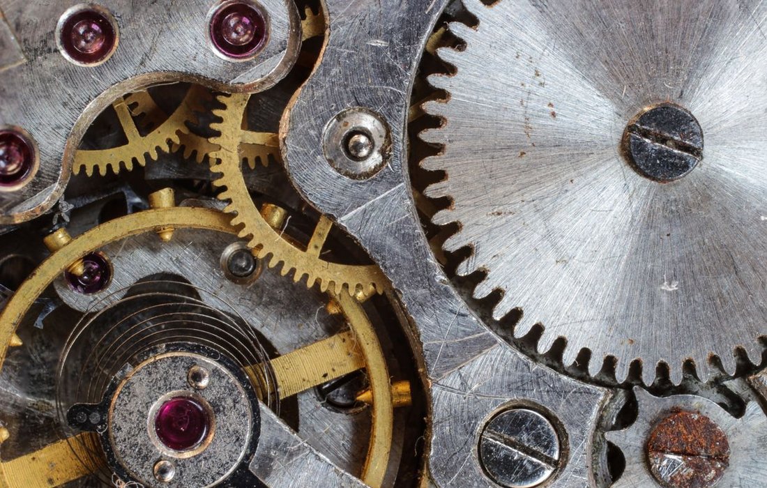Automatic mechanical watch movement gears close up