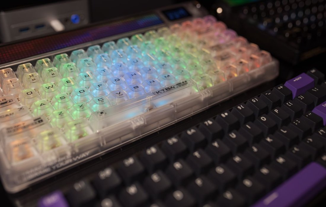 Close up of premium RGB mechanical keyboards side by side
