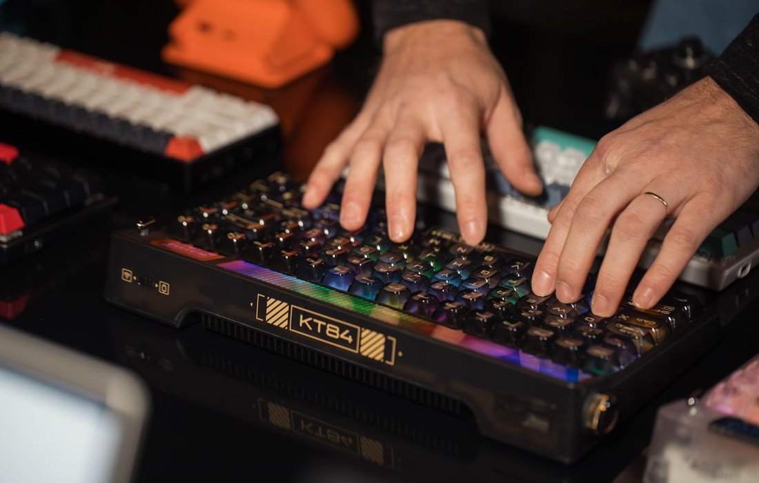 Mechanical keyboard with RGB backlighting on a desk in India